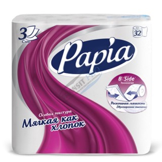 Զուգարանի թուղթ “Papia”, 32 հատ, 3 շերտ, 23 մ