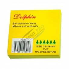 Թուղթ նշումների համար “Dolphin” ինքնակպչուն 76x76մմ, 100 թերթ, դեղին